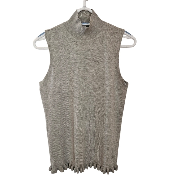 Tristan Sweaters - Tristan Gray Ruffled Hem Mock Neck Sleeveless Sweater - XL​​​​​​